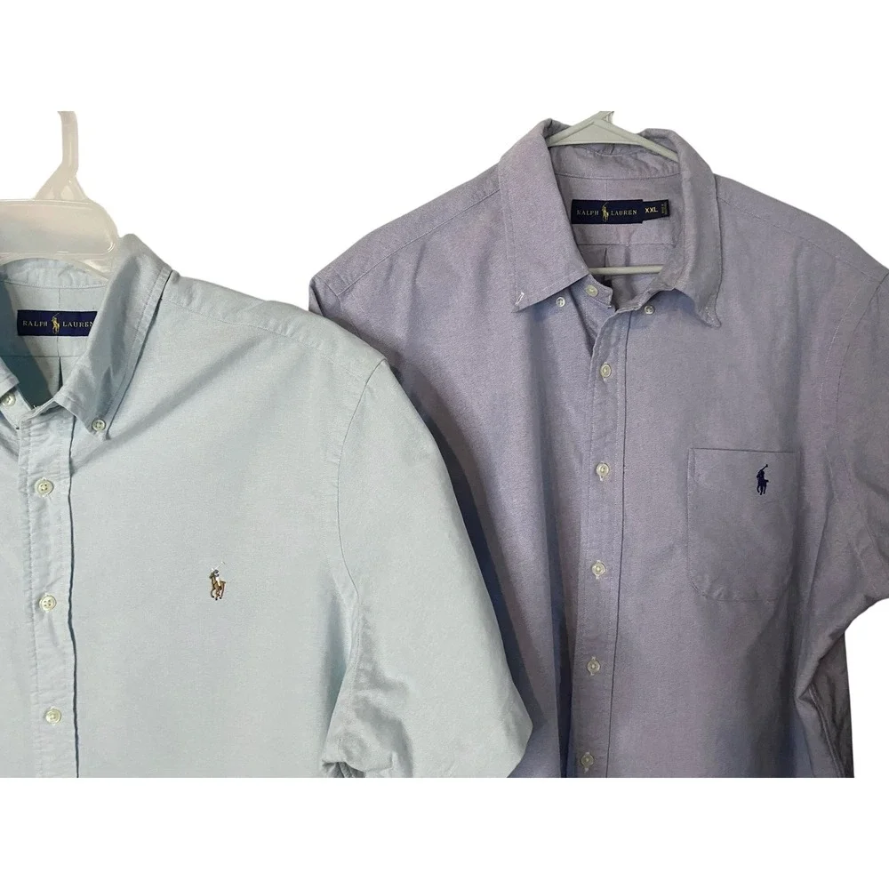 Polo Ralph Lauren Mens XXL Short Sleeve Chambray Shirt Bundle Green Blue Button